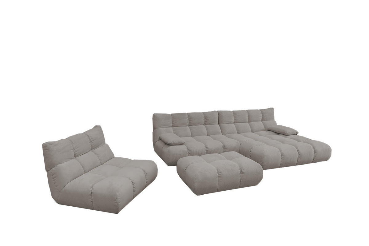 SITZGRUPPE VIVIEN 3ER SET Grau Cord - Grau, Kunststoff/Textil (359/85/510cm) - KAWOLA