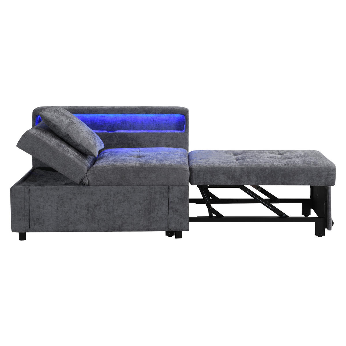 SCHLAFSOFA 3-in-1 Leinenstoff mit USB-Anschluss und LED Hellgrau 177/68/65 cm - Hellgrau, Textil (68/65/177cm) - Redom