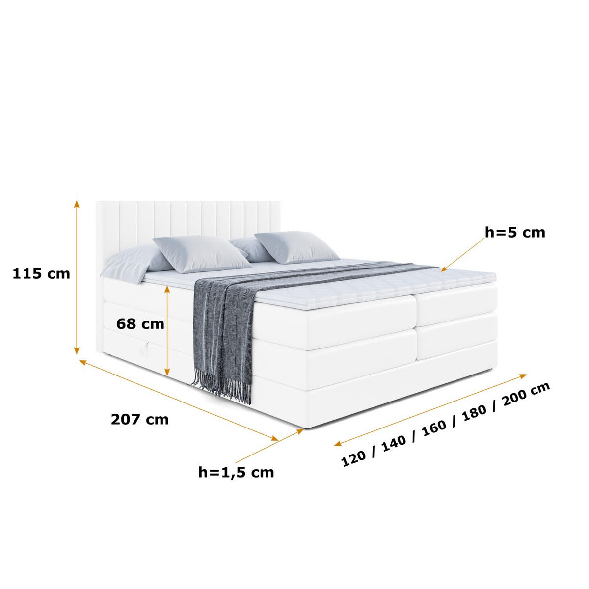 BOXSPRINGBETT EDITA KING - 140x200 - H3/H4 - Weiß Hochglanz - Weiß Hochglanz, Holzwerkstoff (140/200cm) - ALTDECOR