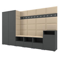 GARDEROBE NELA XII 300 cm (Modulare Flurmöbel Graphit mit Sitzpolster Beige 04 Gigantisches Set) - Beige/Silberfarben, Holz/Holzwerkstoff (300/187/40cm) - Ravio