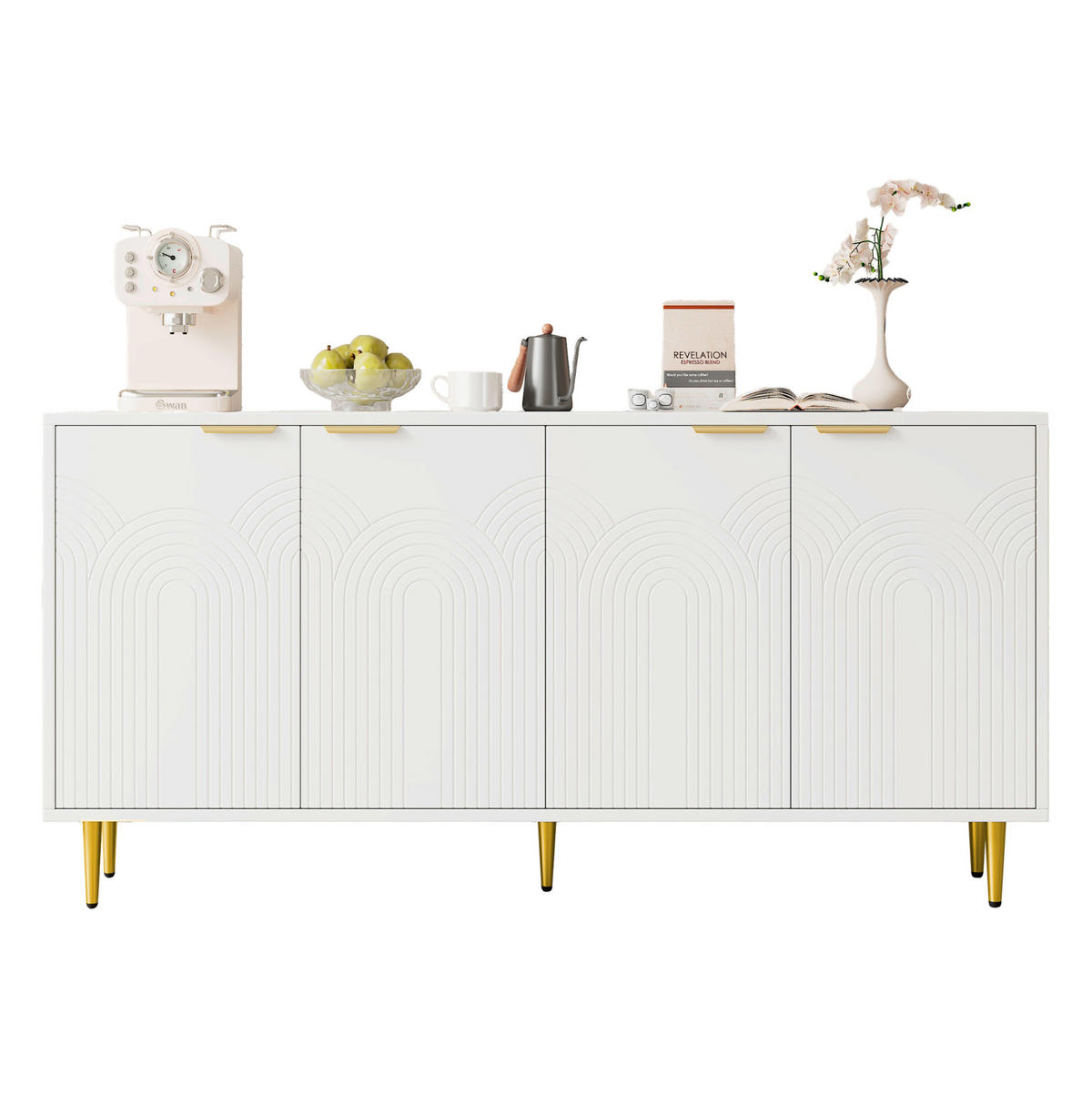 SIDEBOARD 160/40/80 cm in Weiß mit 4 Türen und verstellbaren Einlegeböden - Weiß, Holzwerkstoff (160/80/40cm) - Flora Grace