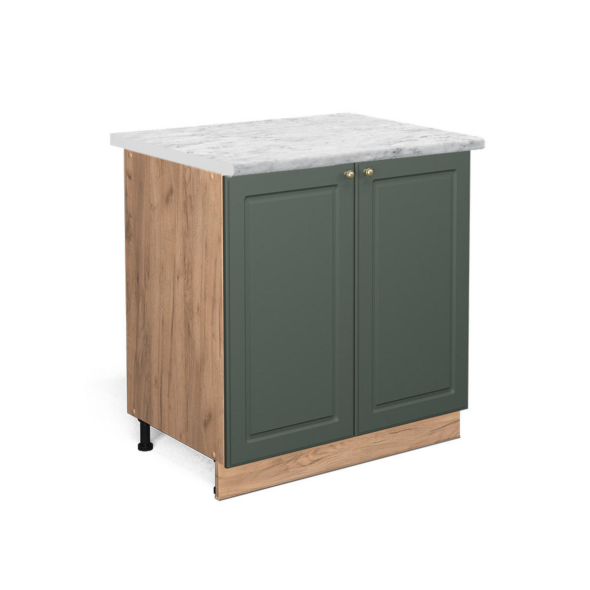KÜCHENUNTERSCHRANK Fame-Line Grün-Gold Landhaus 80 cm mit Regal, AP Marmor - Honigeiche/Eiche Wotan, Holzwerkstoff (80/82/60cm) - Vicco
