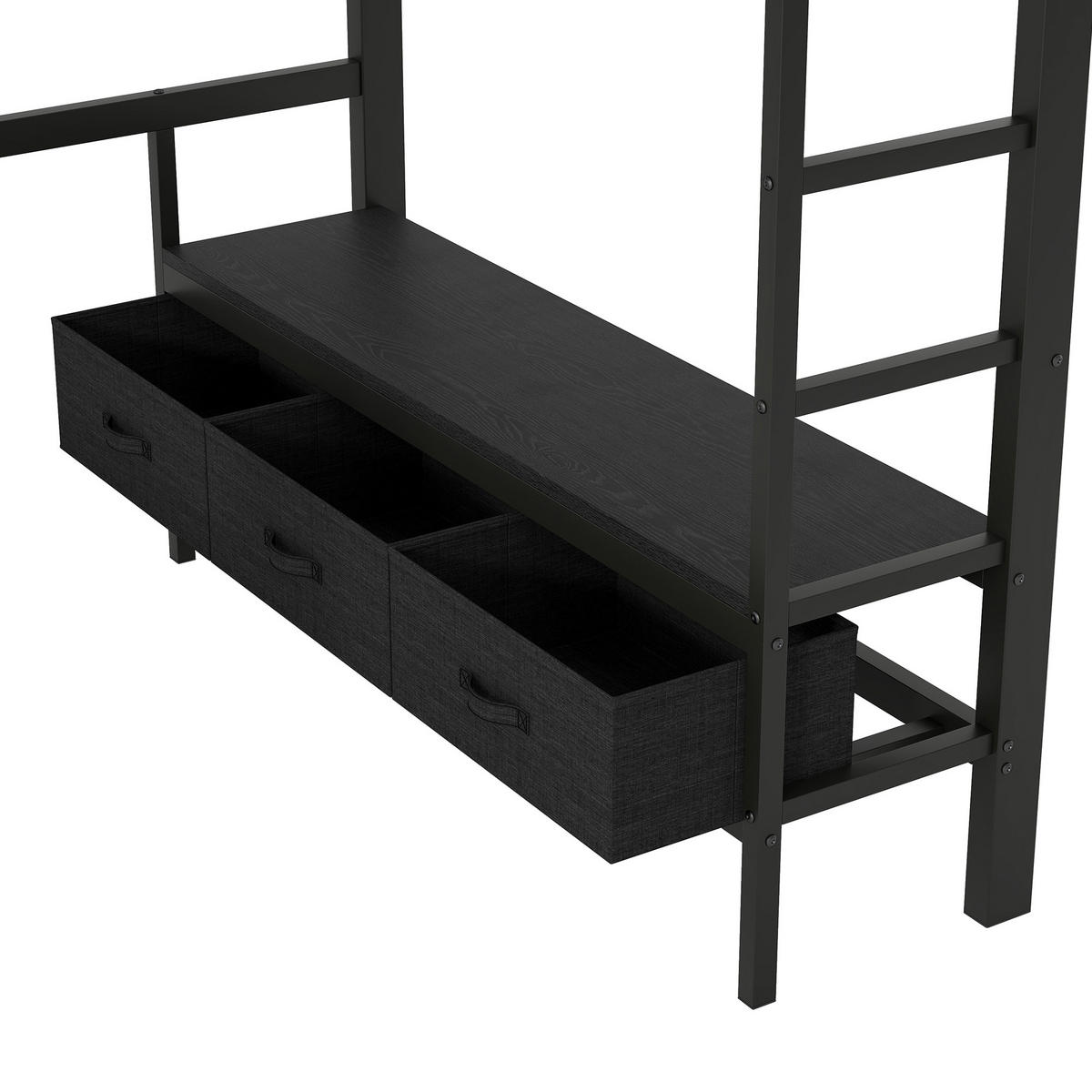 HOCHBETT 140/200 cm in Schwarz mit Schreibtisch, 3 Schubladen, LED und USB - Schwarz, Holzwerkstoff/Metall (140/200cm) - STILVORA
