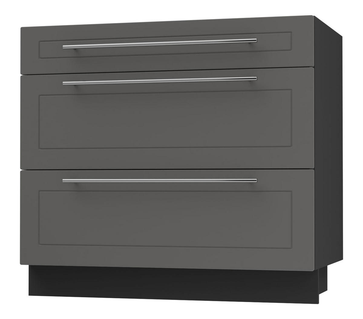 SCHUBLADENUNTERSCHRANK Kvantum D3A/90 90 / 50 / 82cm - Schwarz/Graphitfarben, Holz/Holzwerkstoff (90/82/50cm) - Feldmann-Wohnen