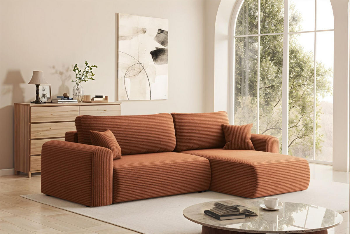 ECKSOFA Flora In Poso - Braun, Holzwerkstoff/Textil (272/145cm) - Fun Möbel