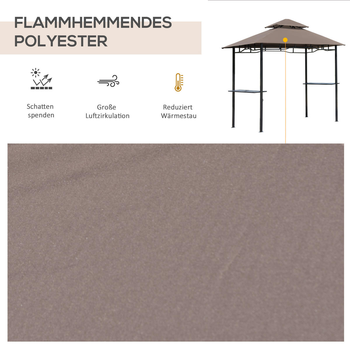 GRILLPAVILLON Stahl+Eisen Kaffeebraun - Dunkelbraun/Schwarz, Kunststoff/Metall (148/252/245cm) - Outsunny