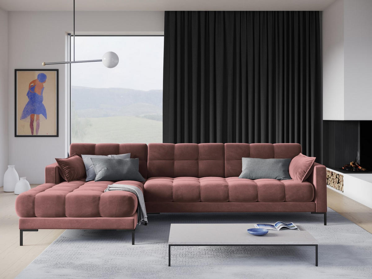 ECKSOFA links Mamaia aus Samt rosa 5 Sitzplätze - Pink, Textil (185/293cm) - Micadoni