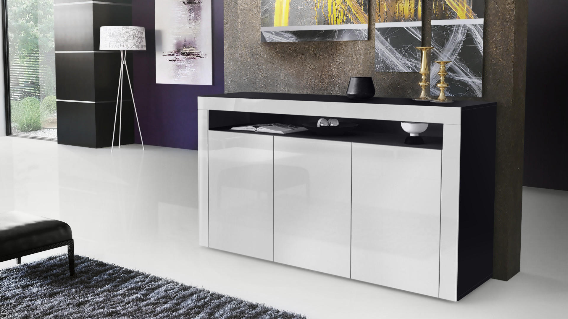 SIDEBOARD Valencia Weiß Hochglanz / Weiß Hochglanz - Weiß Hochglanz, Holzwerkstoff (155/92/40cm) - Vladon