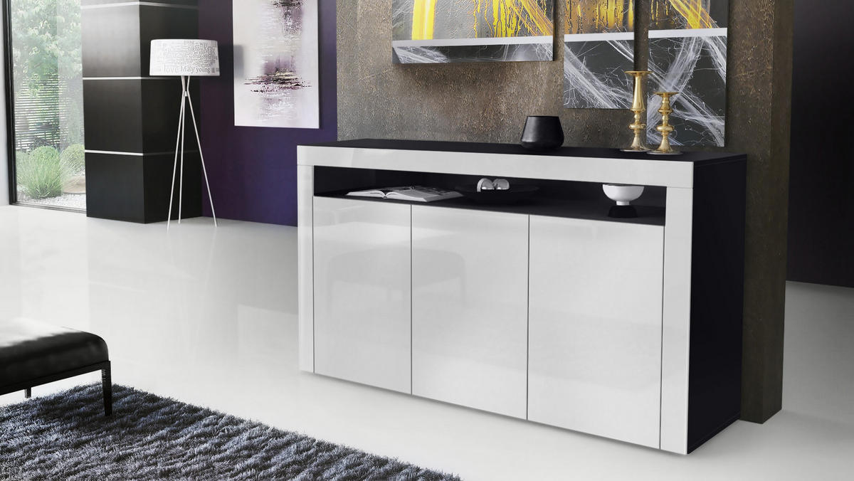 SIDEBOARD Valencia Weiß Hochglanz / Weiß Hochglanz - Weiß Hochglanz, Holzwerkstoff (155/92/40cm) - Vladon
