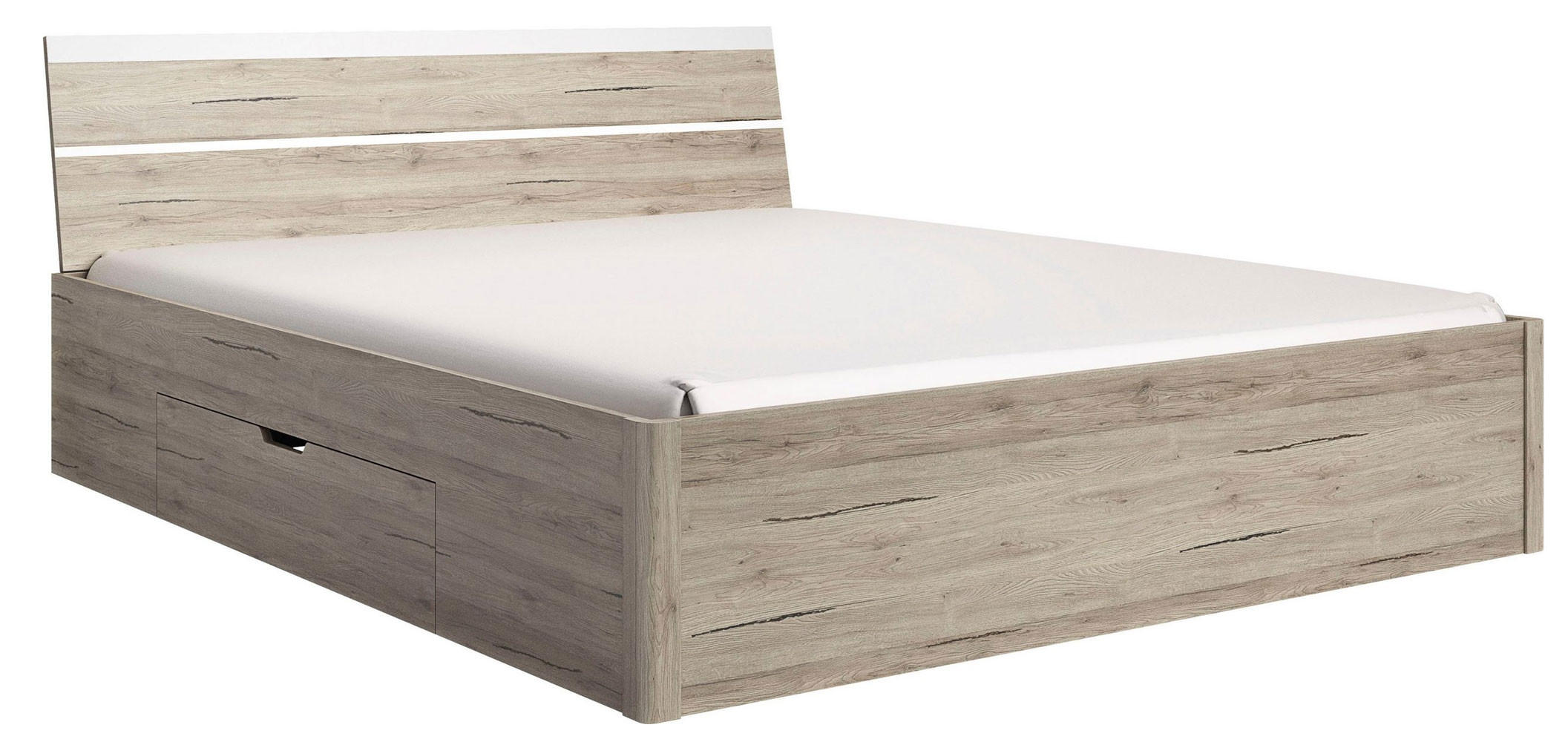 BETT Beta Eiche San Remo / Weiß 166 / 218 / 92cm - Braun/Weiß, Holz/Holzwerkstoff (166/92cm) - Feldmann-Wohnen