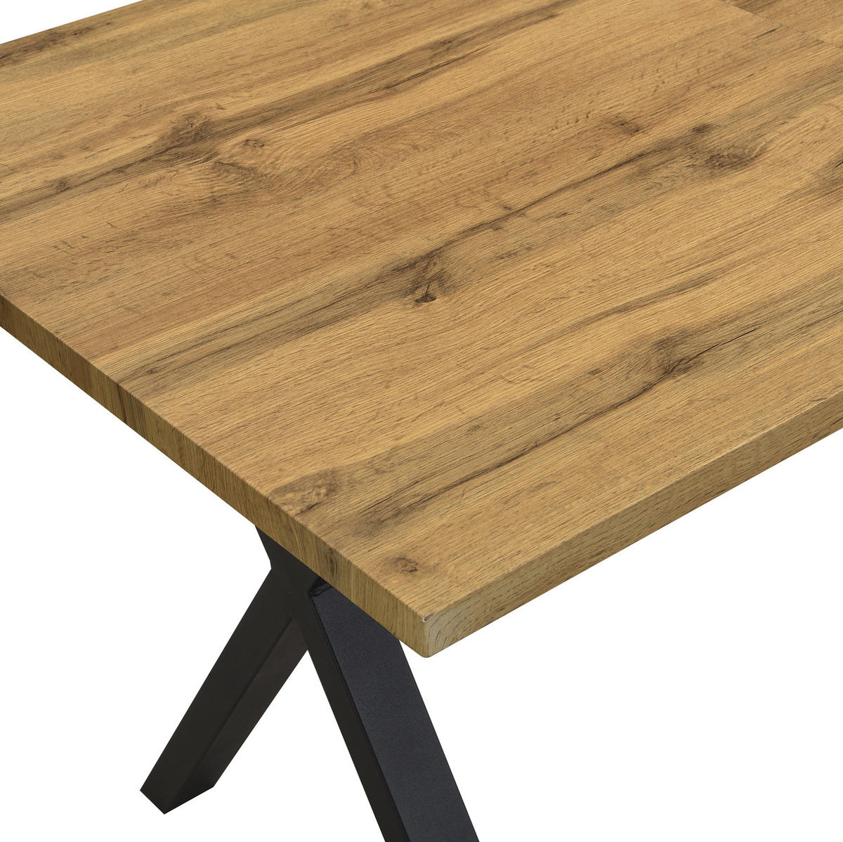 ESSTISCH 140/80/76 cm Eiche aus MDF mit Metall-Kreuzgestell - Eichefarben, Holzwerkstoff (140/80/76cm) - OKWISH