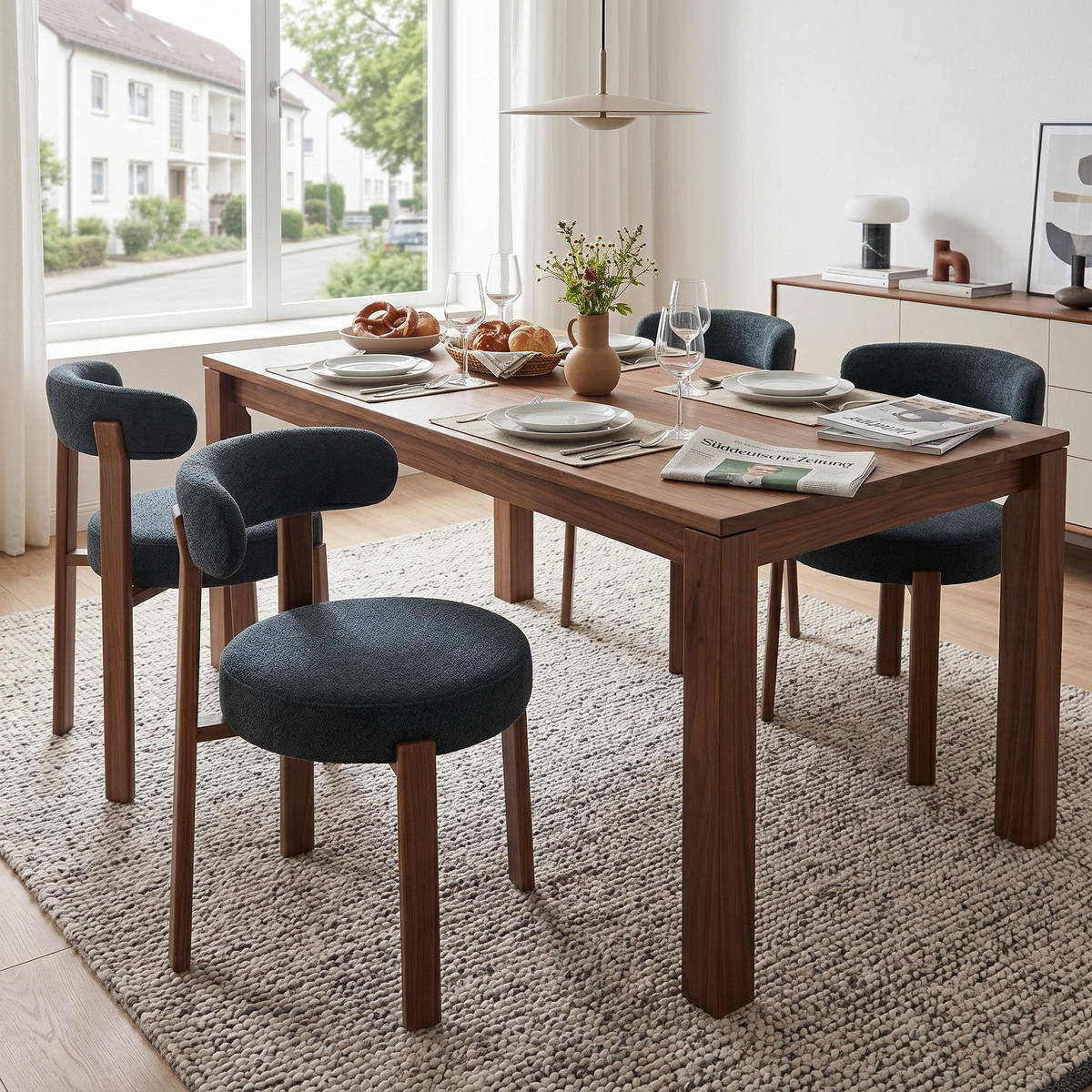 ESSZIMMERSTUHL 4ER-SET aus Stoff in Schwarz, mit ergonomischer Bügellehne - Schwarz, Textil (51.5/79/57cm) - Urban Meuble