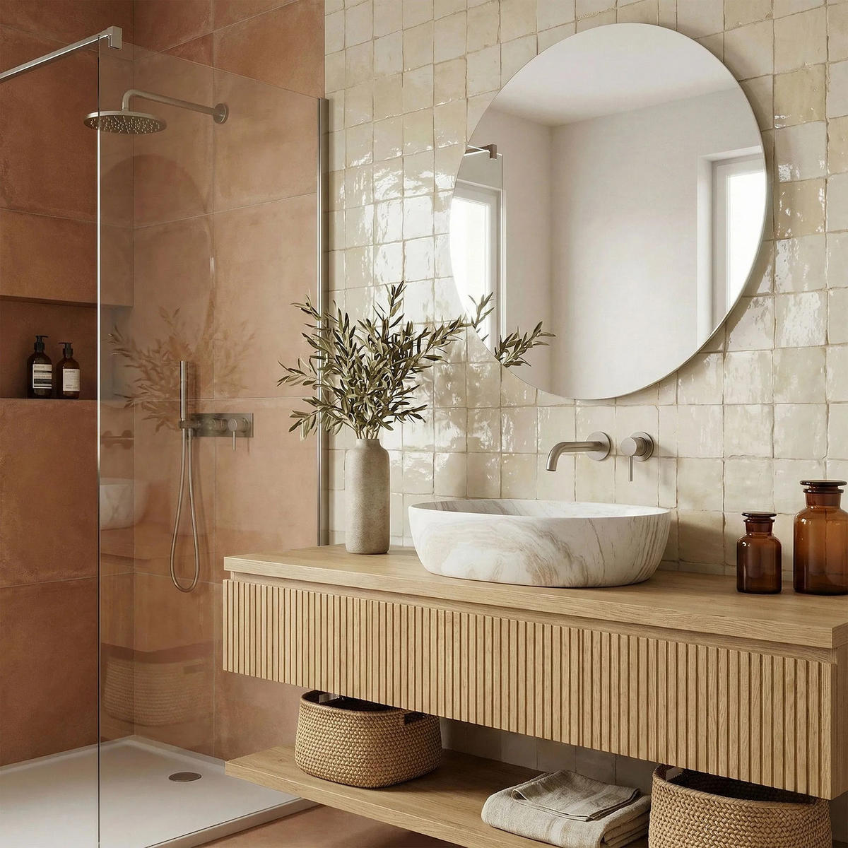 AUFSATZWASCHBECKEN Rea Amelia Saturn 48 - Beige, Keramik (34.5/13.5/48cm) - REA