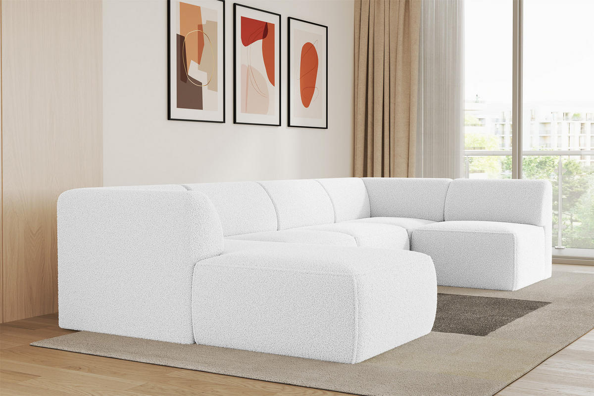 WOHNLANDSCHAFT Ottomane Links MOVO-L 345x180x78 cm Weiß Bouclé - Weiß, Holzwerkstoff/Kunststoff (345/78/180cm) - ALTDECOR