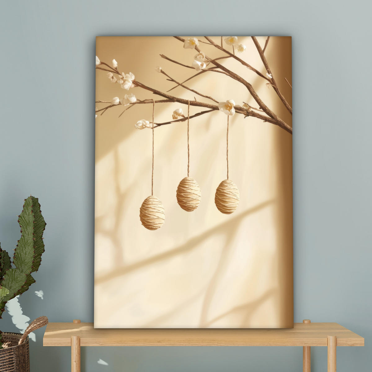 LEINWANDBILD Beige - Osterkuchen - Eier Wanddeko Schlafzimmer 60x90 cm - Beige, Textil (60/90cm) - MuchoWow