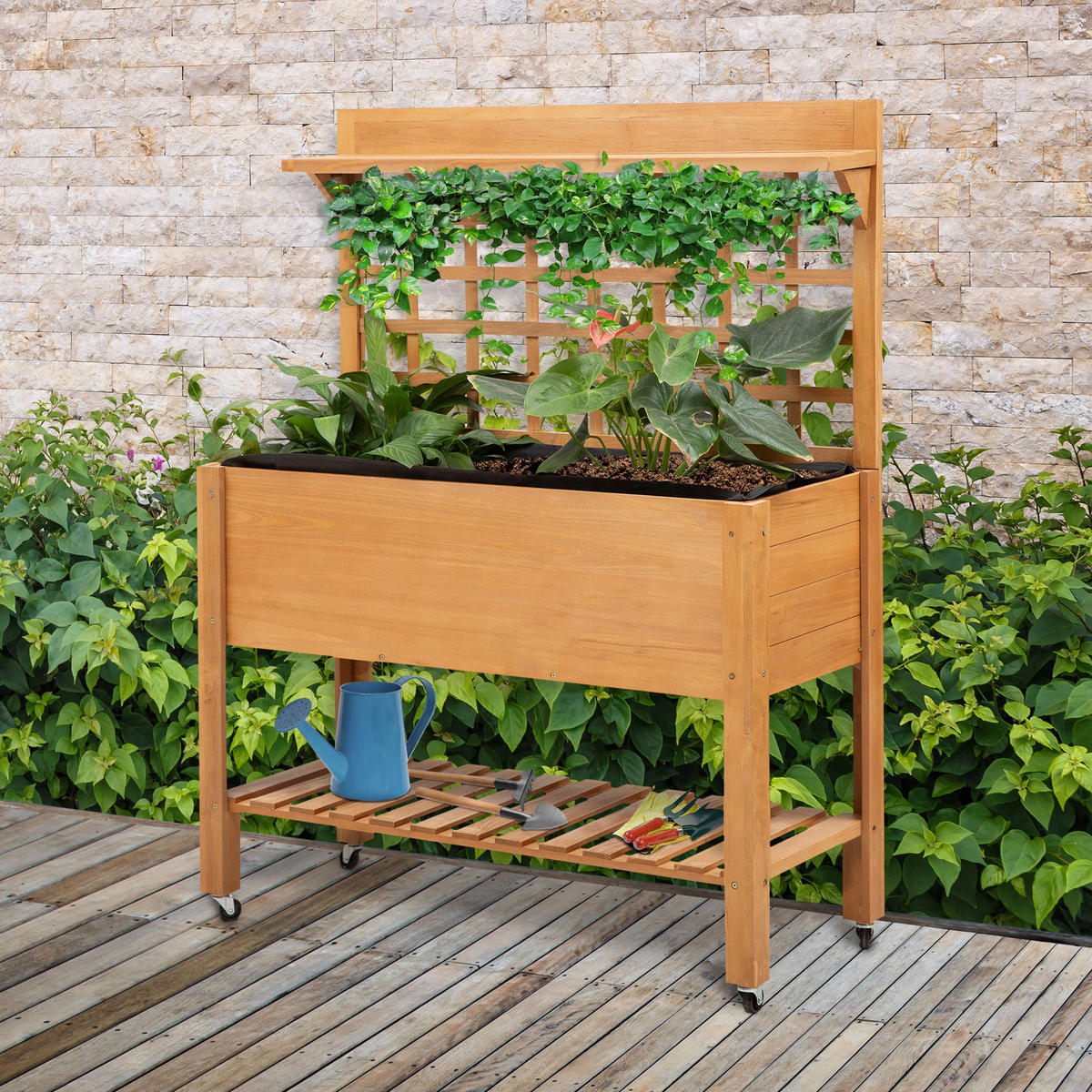 HOCHBEET, Braun, Tanne, nicht gewebter Stoff - Braun, Holz (40/135/105cm) - Outsunny