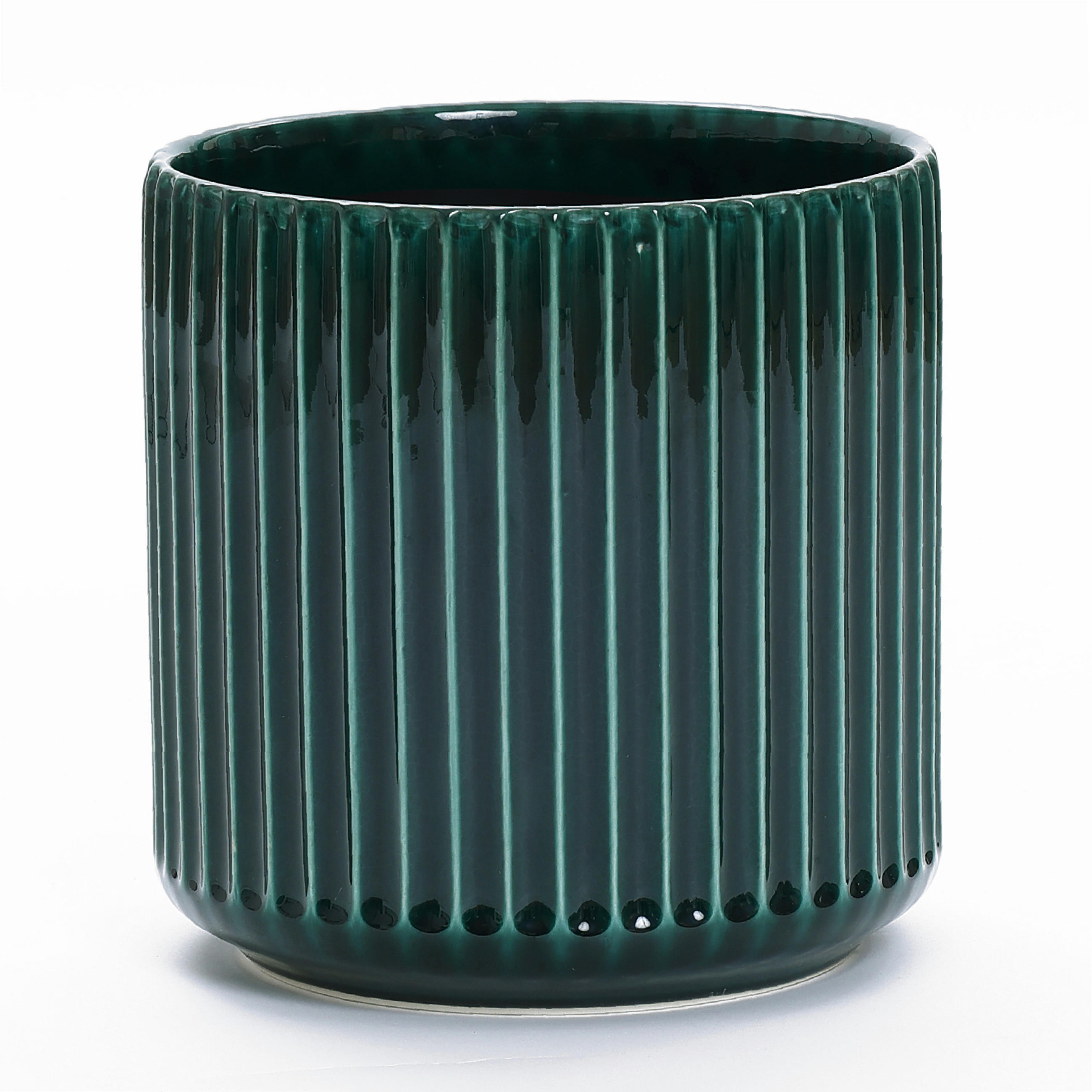 BLUMENTOPF Keramik Dunkelgrün Grün und Weiß Ø30.2xH30.3 cm - Grün, Keramik (30.3cm) - Hometopia