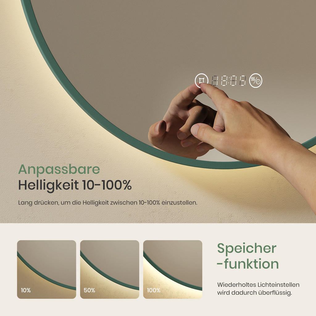 Thumbnail - Emke Badspiegel, Grün, Glas, Rund, 60x60x60 cm, Badezimmer, Badezimmerspiegel, Badspiegel