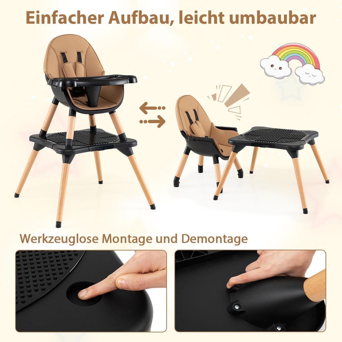 KINDERHOCHSTUHL mit Bausteintisch braun - Braun, Kunststoff (62/100/62cm) - COSTWAY