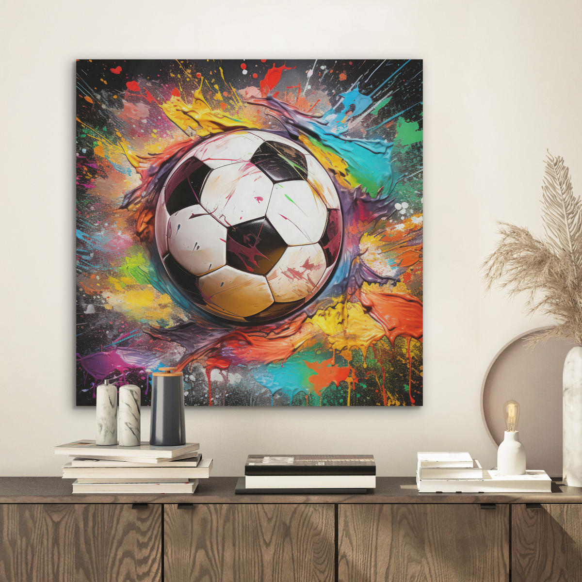 AKUSTIKBILD Fußball - Farbe - Farben - Schwarz - Weiß Wandbilder 60x60 cm - Weiß, Kunststoff (60/60/0.9cm) - MuchoWow