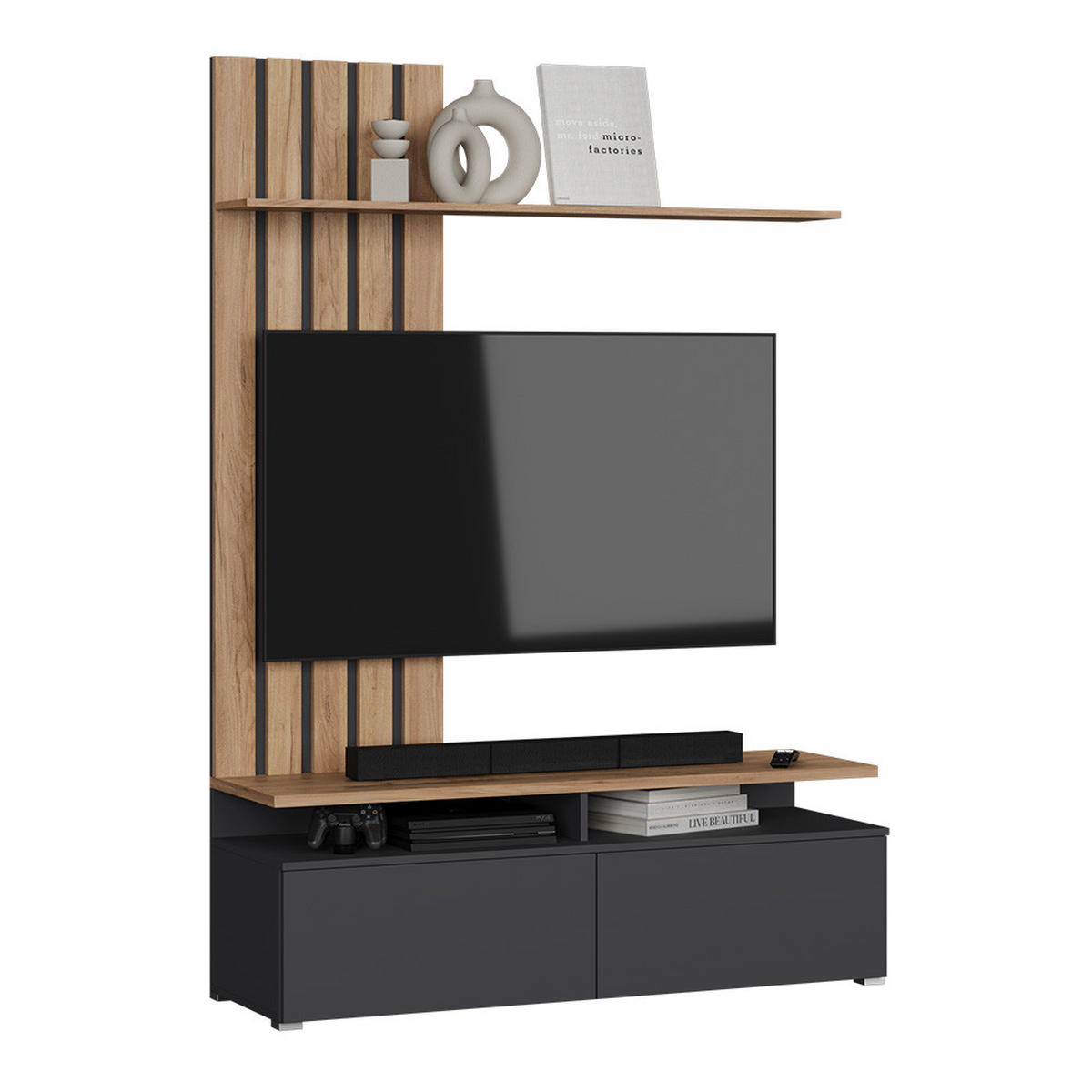 NÁSTĚNNÁ SKŘÍŇKA Harro Zlatý dub power/antracit - medově dubová/antracitová, kompozitní dřevo (139/200/45cm) - Vicco