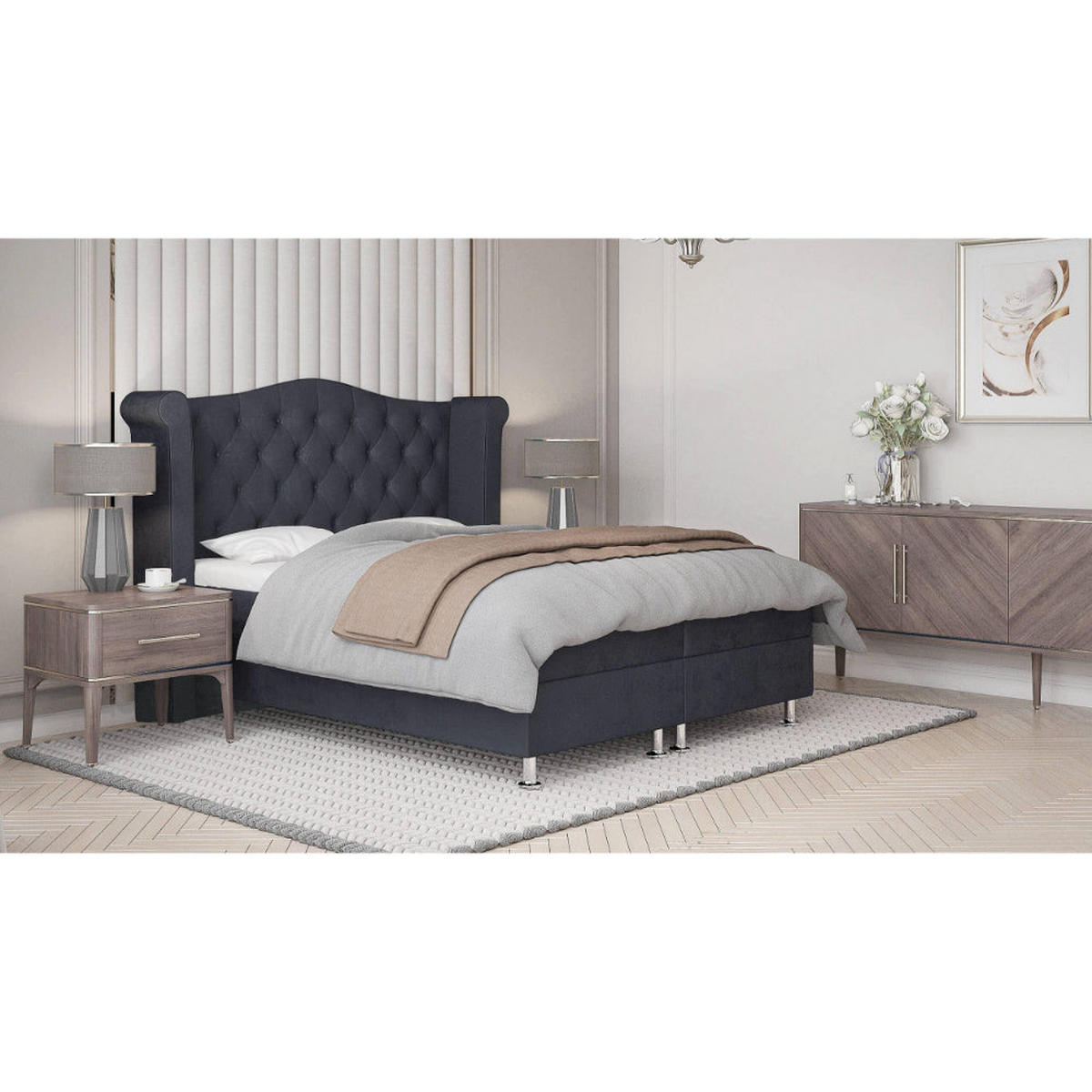 BOXBETT Saturn Bonellfederkern inkl. 7-Zonen Topper T-30 - BOXBETT mit Bettkasten - Schwarz, Holz/Holzwerkstoff (120/200cm) - Best For Home