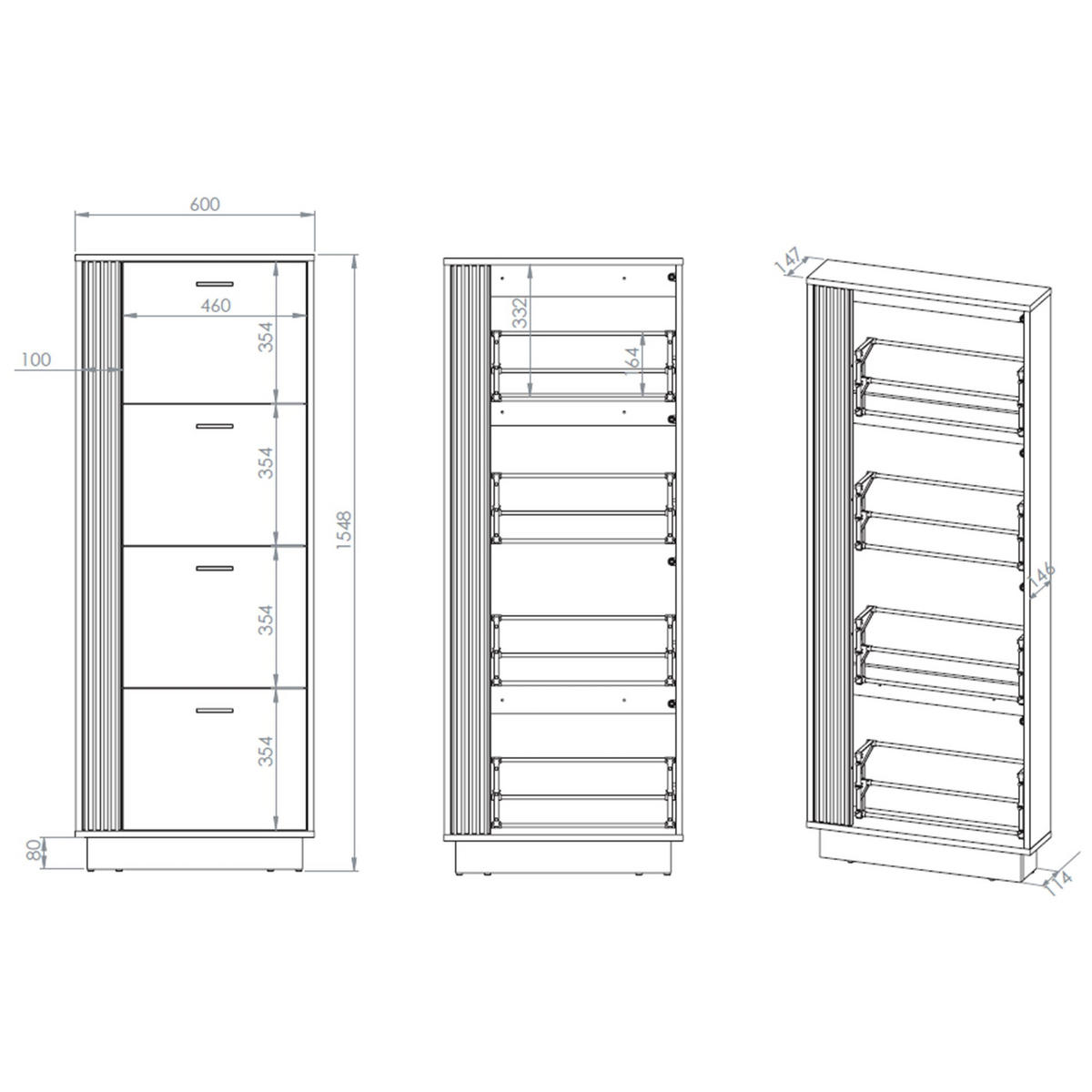 SCHUHSCHRANK Vasco Eiche 60 cm - Eichefarben, Holzwerkstoff (60/154.8/14.7cm) - Homebook