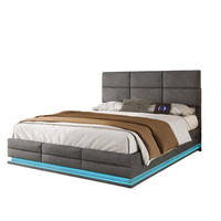 BOXBETT 160/200 mit Bettkasten, LED, USB/Typ C-Ladeanschluss,Samt,Grau - Grau, Holz (160/200cm) - LVHOM