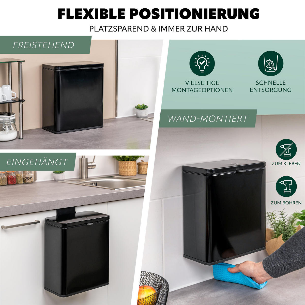 BIOMÜLLEIMER 6L, schwarz - Schwarz, Metall (26/29.5/14cm) - eluno