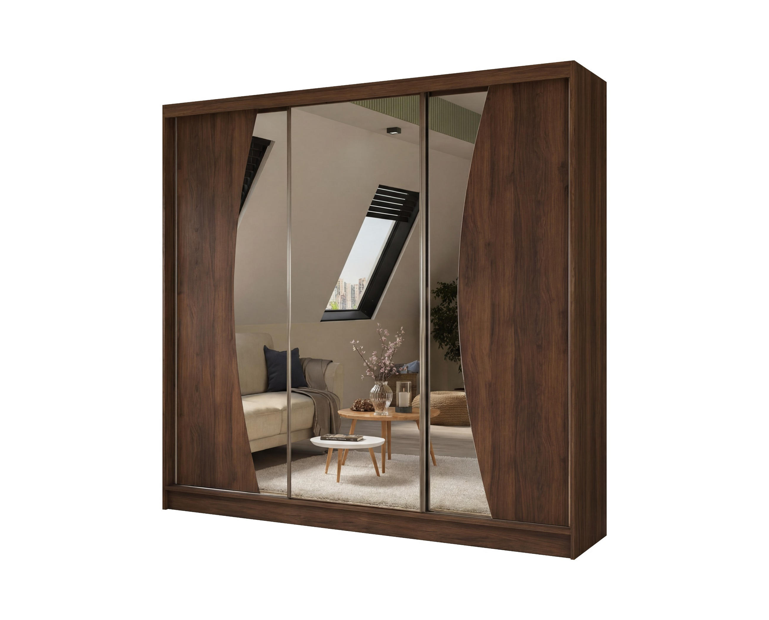 SCHWEBETÜRENSCHRANK Vex 240 cm mit Spiegel, 3-türig, dunkelbraun - Dunkelbraun, Kunststoff (240/216/61cm) - Margaret Hadas24