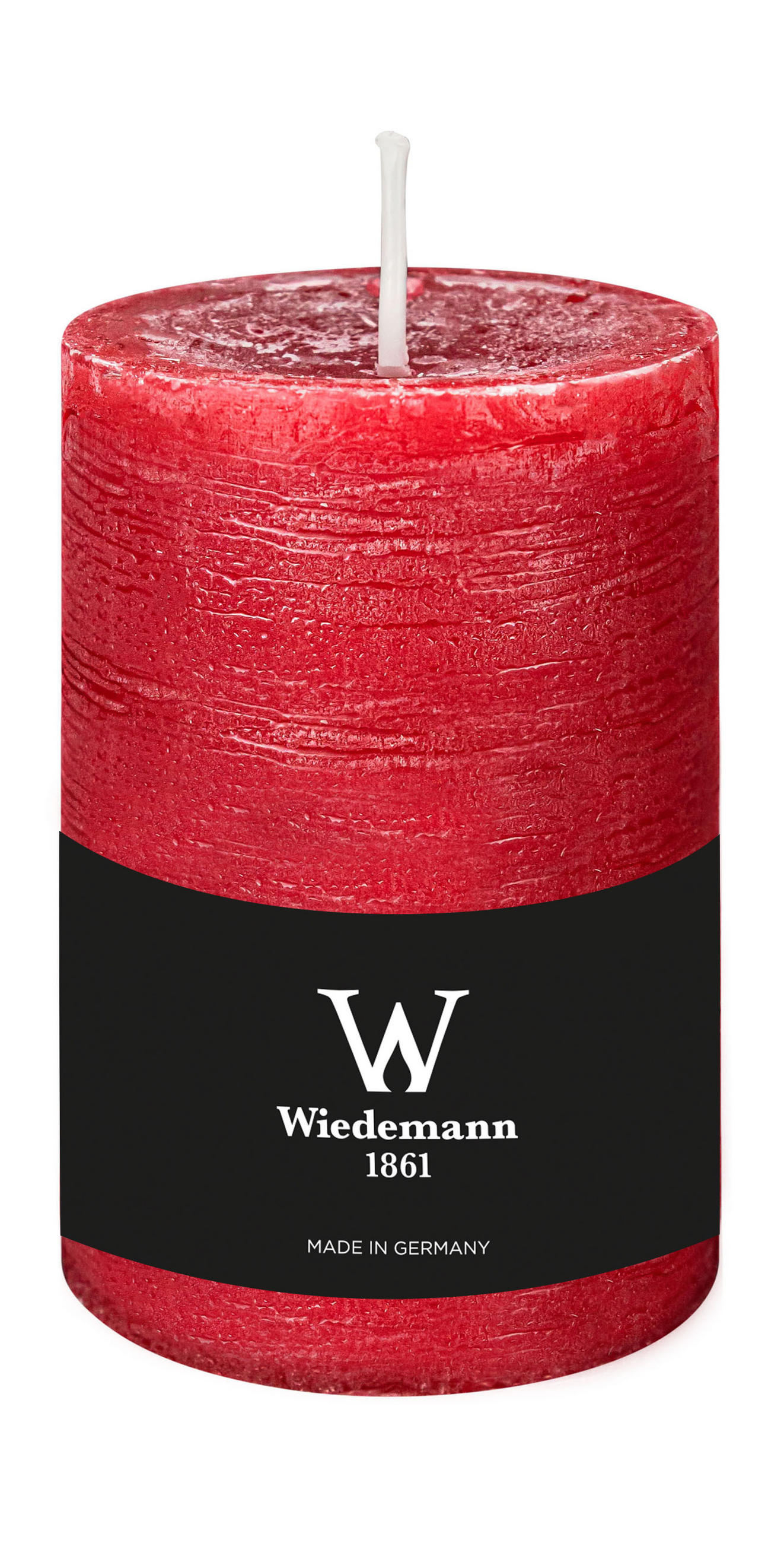STUMPENKERZE Rustik Marble Style Rubin Rot 130 x Ø 78 mm, 1 Stück - Rot, Paraffin (13cm) - Wiedemann Kerzen