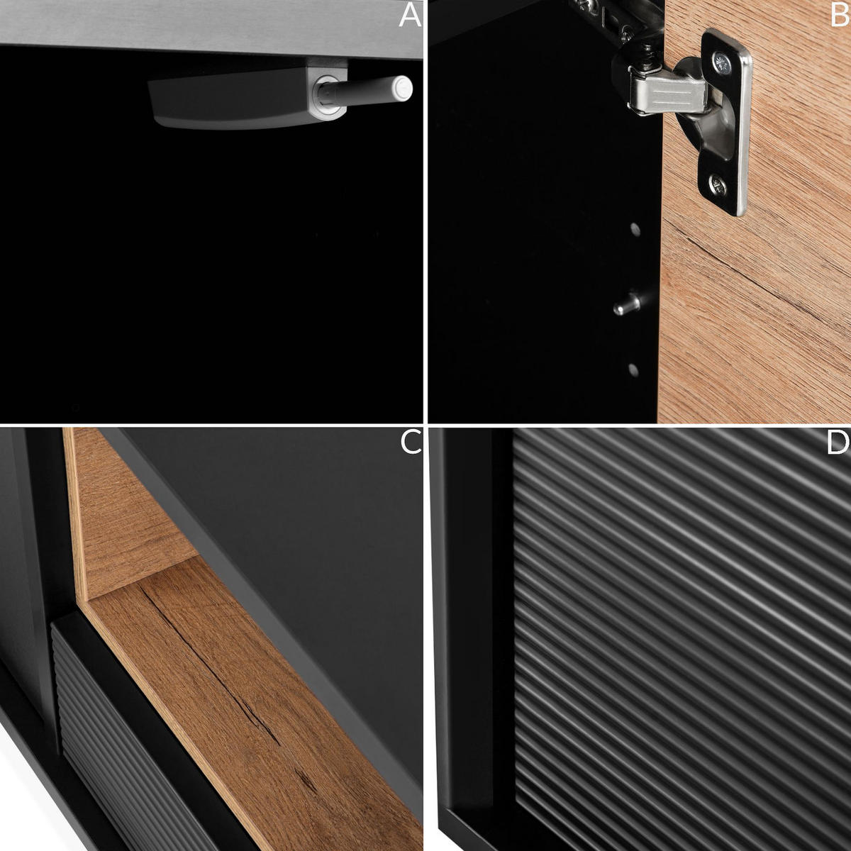 TV-SCHRANK LOFTY Loft-Stil, schwarz - Eichefarben/Schwarz, Holzwerkstoff (152/59/41cm) - KONSIMO®