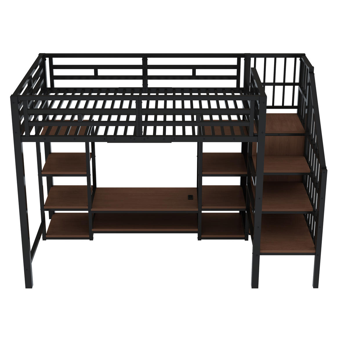 HOCHBETT 90/200 cm schwarz mit TV-Ständer, Steckdose und Sicherheitsleiter - Schwarz, Metall (90/200cm) - OKWISH