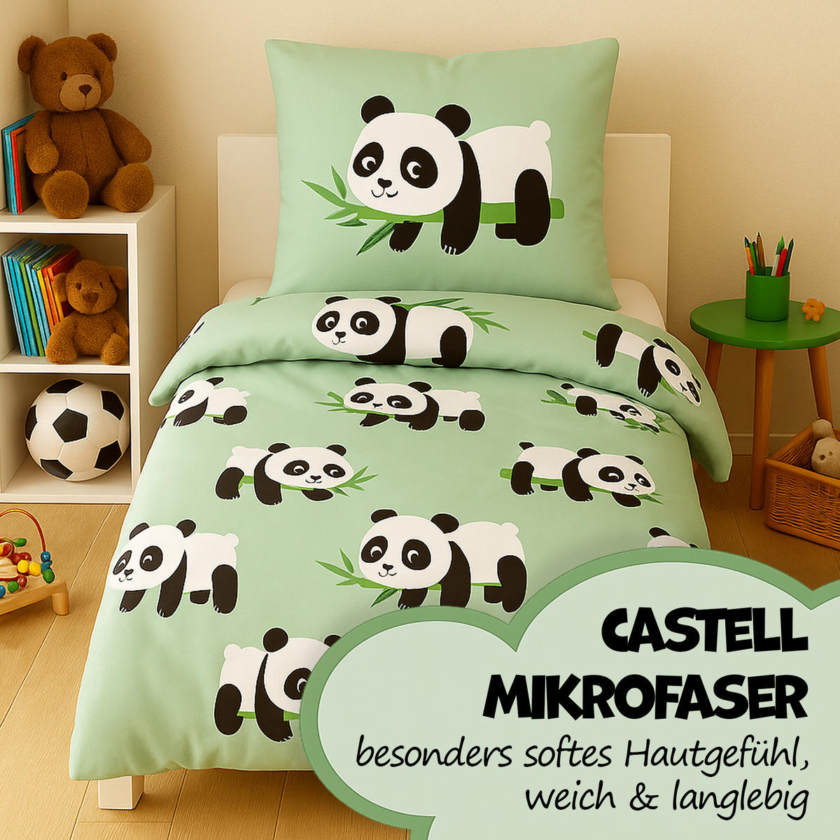 BETTWÄSCHE 2 tlg. mit Motiv 135x200 cm Panda - Mintgrün, Textil (135/200cm) - Bestlivings