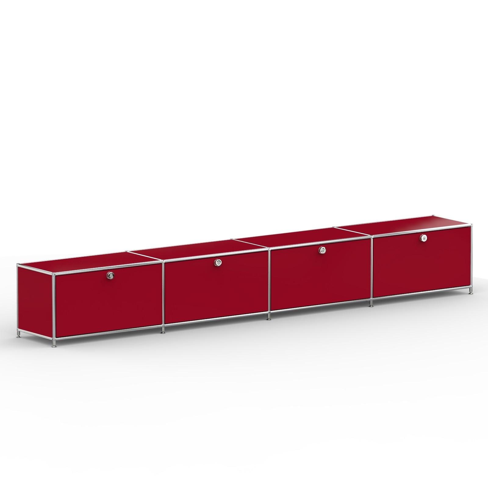 TV Board mit 4 Klappen & Schloss, Breite 302 cm, Rubinrot - Chromfarben/Silberfarben, Metall (40/43/302.2cm) - Versee