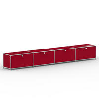 TV Board mit 4 Klappen & Schloss, Breite 302 cm, Rubinrot - Chromfarben/Silberfarben, Metall (40/43/302.2cm) - Versee