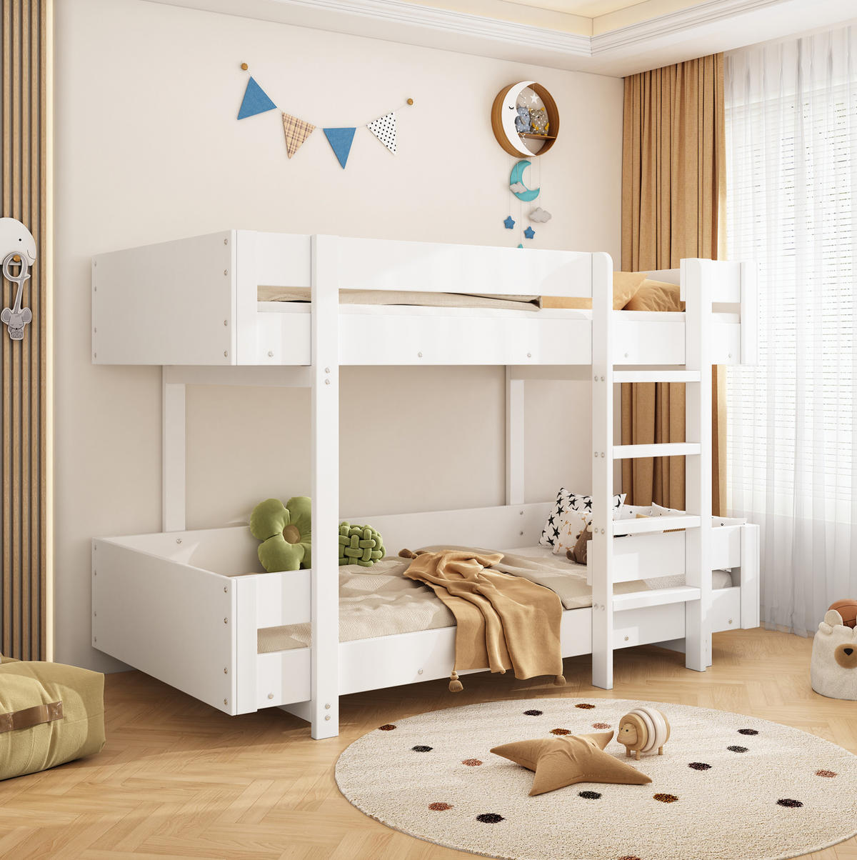 ETAGENBETT aus Massivholz 90x200 cm Weiß mit Leiter und verstärktem Geländer - Weiß, Holzwerkstoff (90/200cm) - Modfu