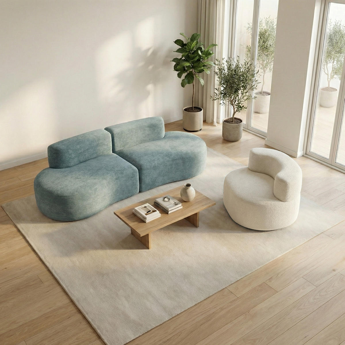 SITZGARNITUR Lounge Sofa und Sessel Salbei und Weiß - Salbeigrün/Weiß, Textil (240/75/102cm) - COCO Living