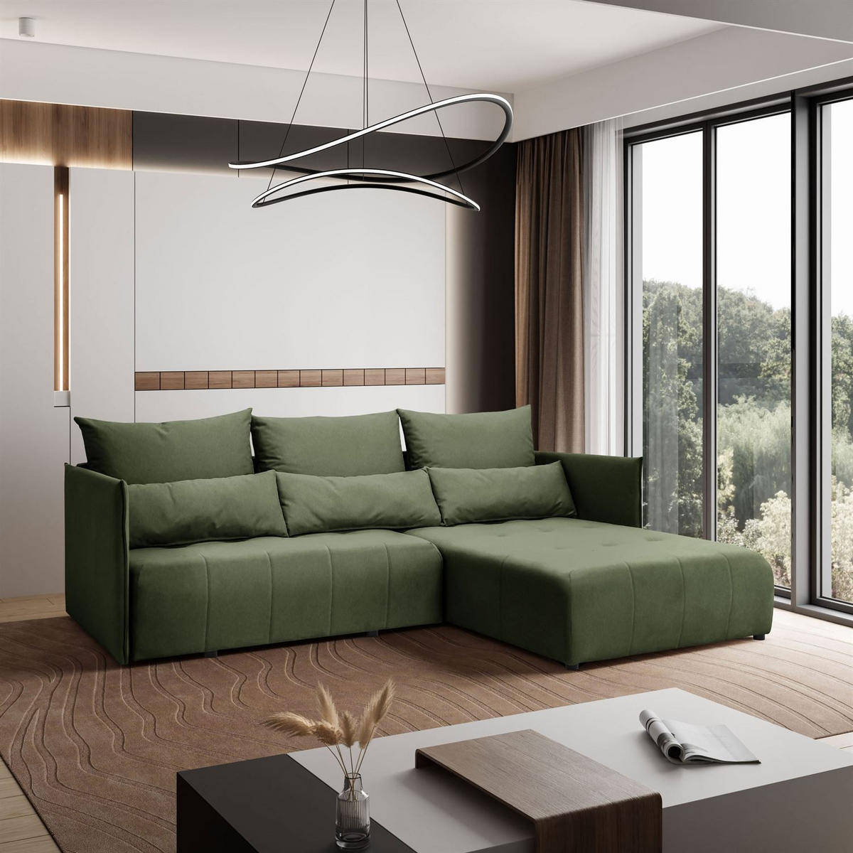 ECKSOFA APOLLO L mit Schlaffunktion und Bettkasten – rechte Seite - Grün, Textil (246/188cm) - Lookway