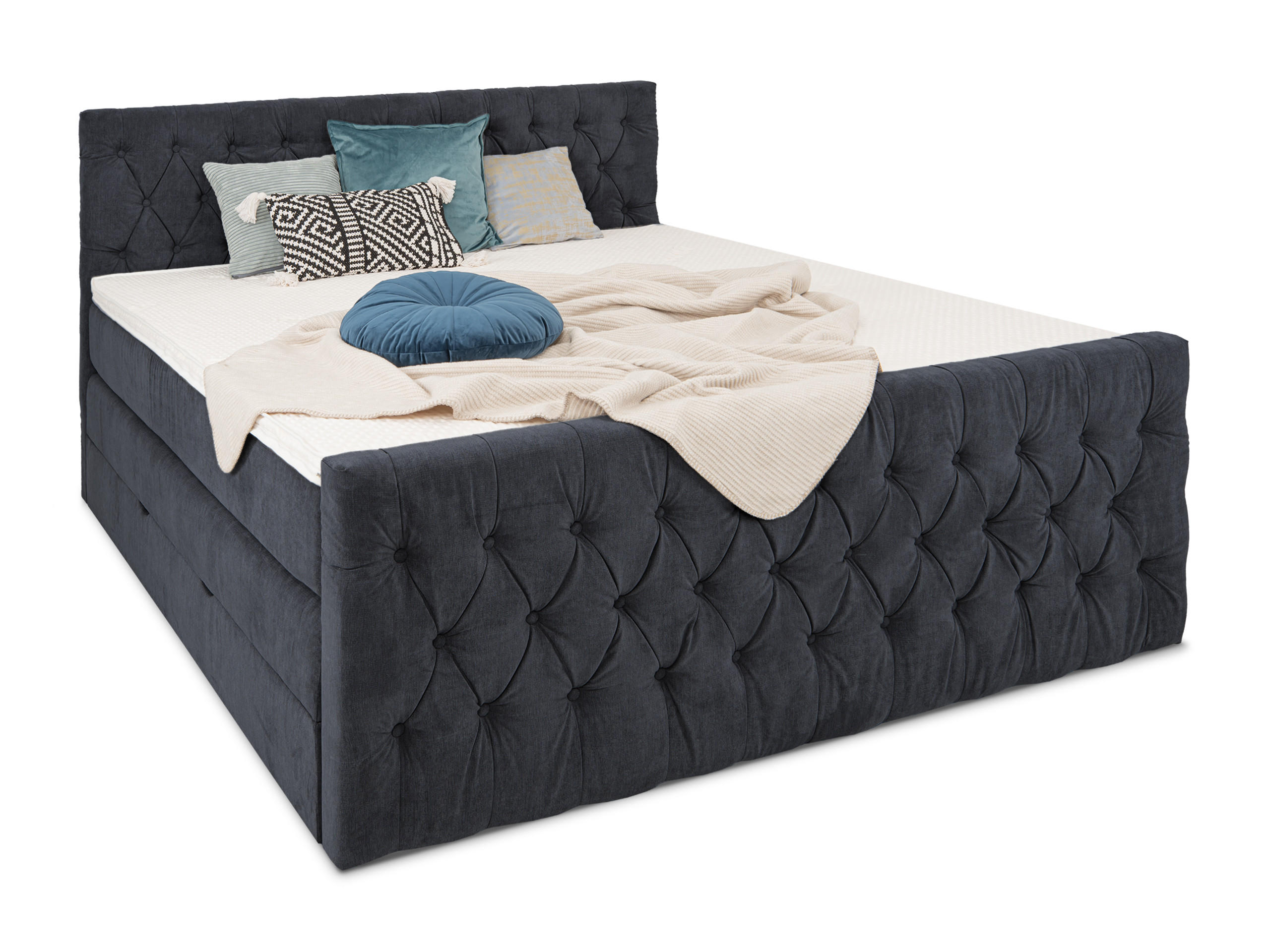 BOXSPRINGBETT London dunkelblau 160 /200 cm H2/H3 Samt - Dunkelblau, Textil (160/200cm) - wonello