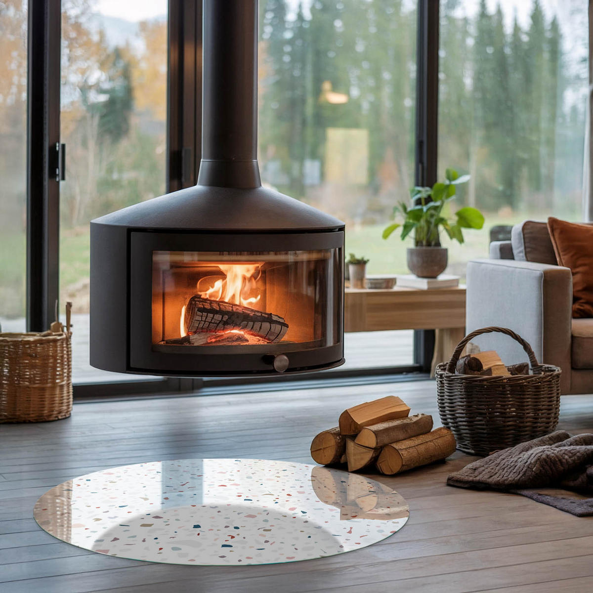 GLASPLATTE für Kamin Ø 90 cm - Weiß, Glas (90/90/0.4cm) - TULUP