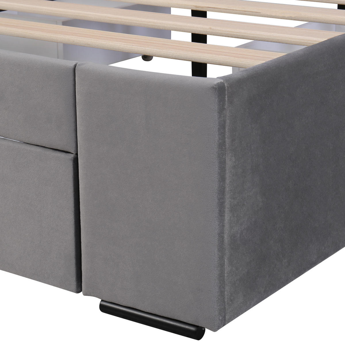 POLSTERBETT 140/200 cm Grau aus Samt mit 4 Schubladen - Grau, Textil (140/200cm) - OKMYHOME