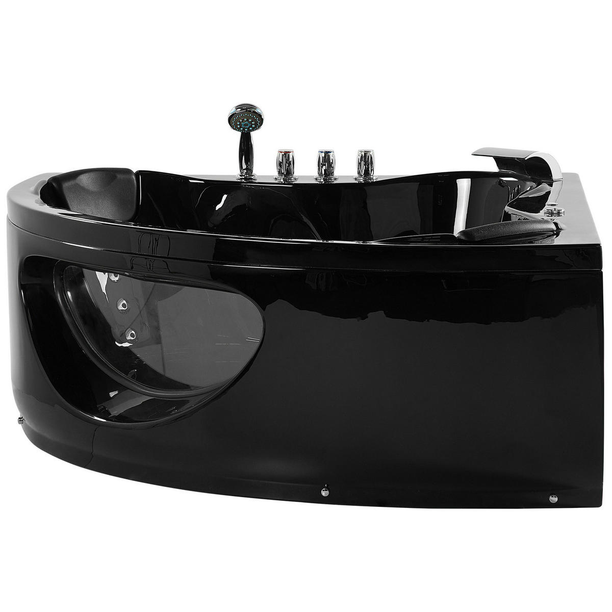 WHIRLPOOL-BADEWANNE mit LED 150x190x61 cm schwarz Tocoa - Schwarz, Kunststoff (150/61/190cm) - Beliani