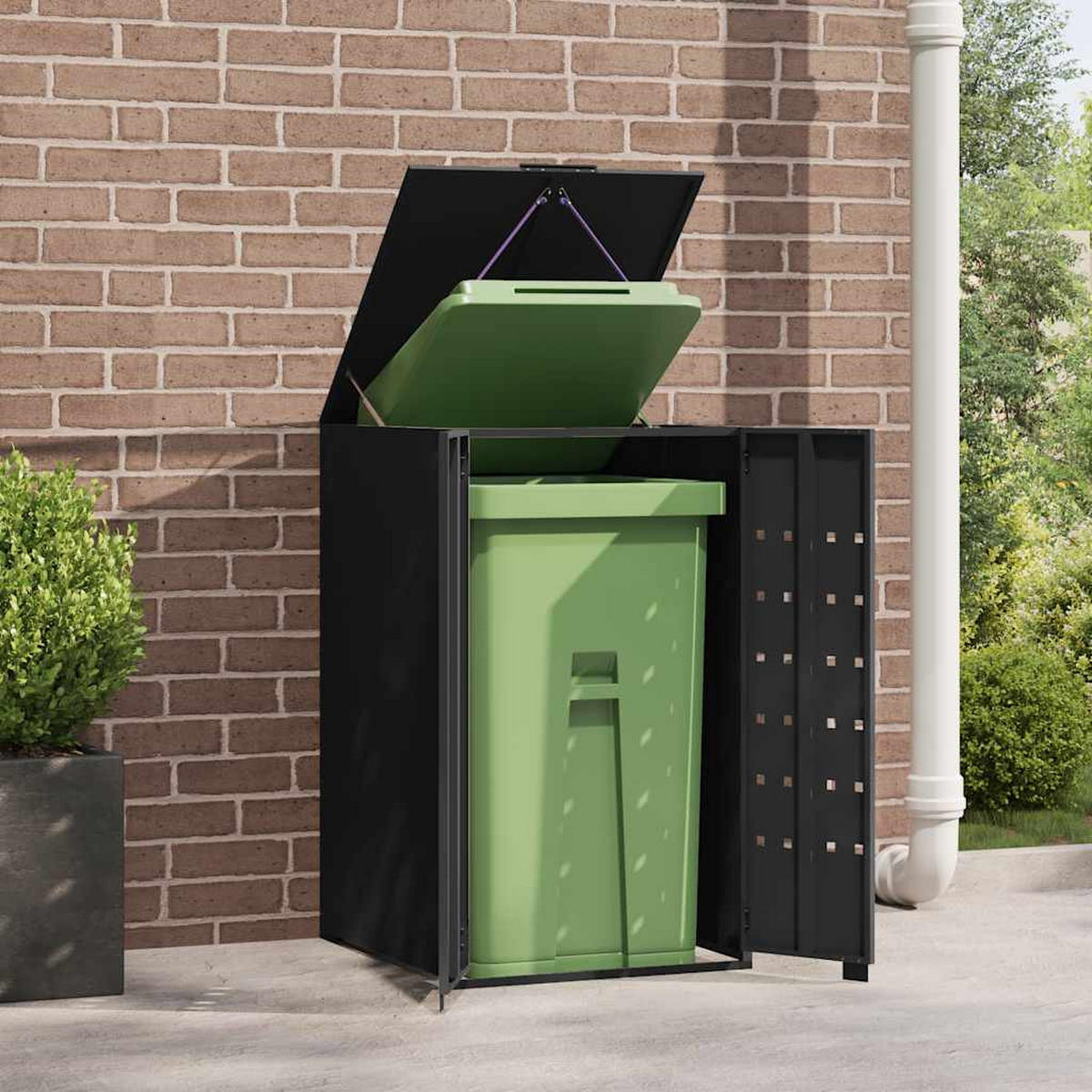 MÜLLTONNENBOX Gorilo für 1 Tonne Schwarz 69x79x117 cm - Schwarz, Metall (69/117/79cm) - DELUKE