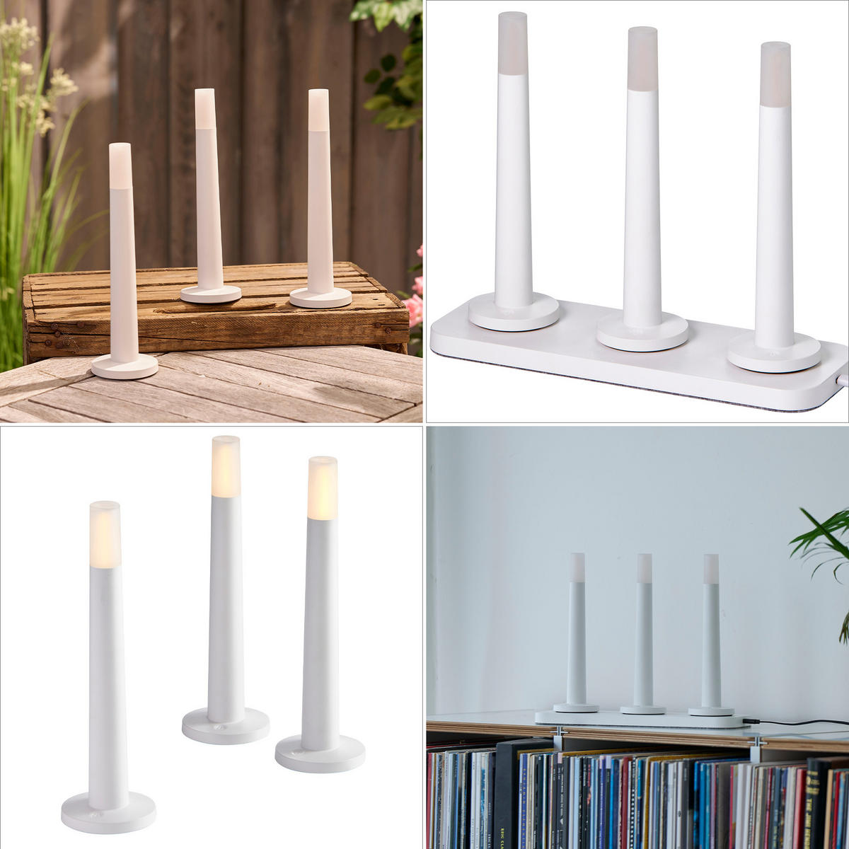 LED-STABKERZEN - dimmbar in warmweiß mit induktiver Ladeschale und Touchtaste für Innen und Außen, 3er-Set - Weiß, Kunststoff (24/29.5/10.3cm) - Northpoint