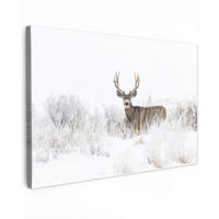 LEINWANDBILD Hirsche - Winter - Schnee - Tiere - Jahreszeiten - Weiß Gemälde 60x40 cm - Hellbraun, Textil (60/40cm) - MuchoWow