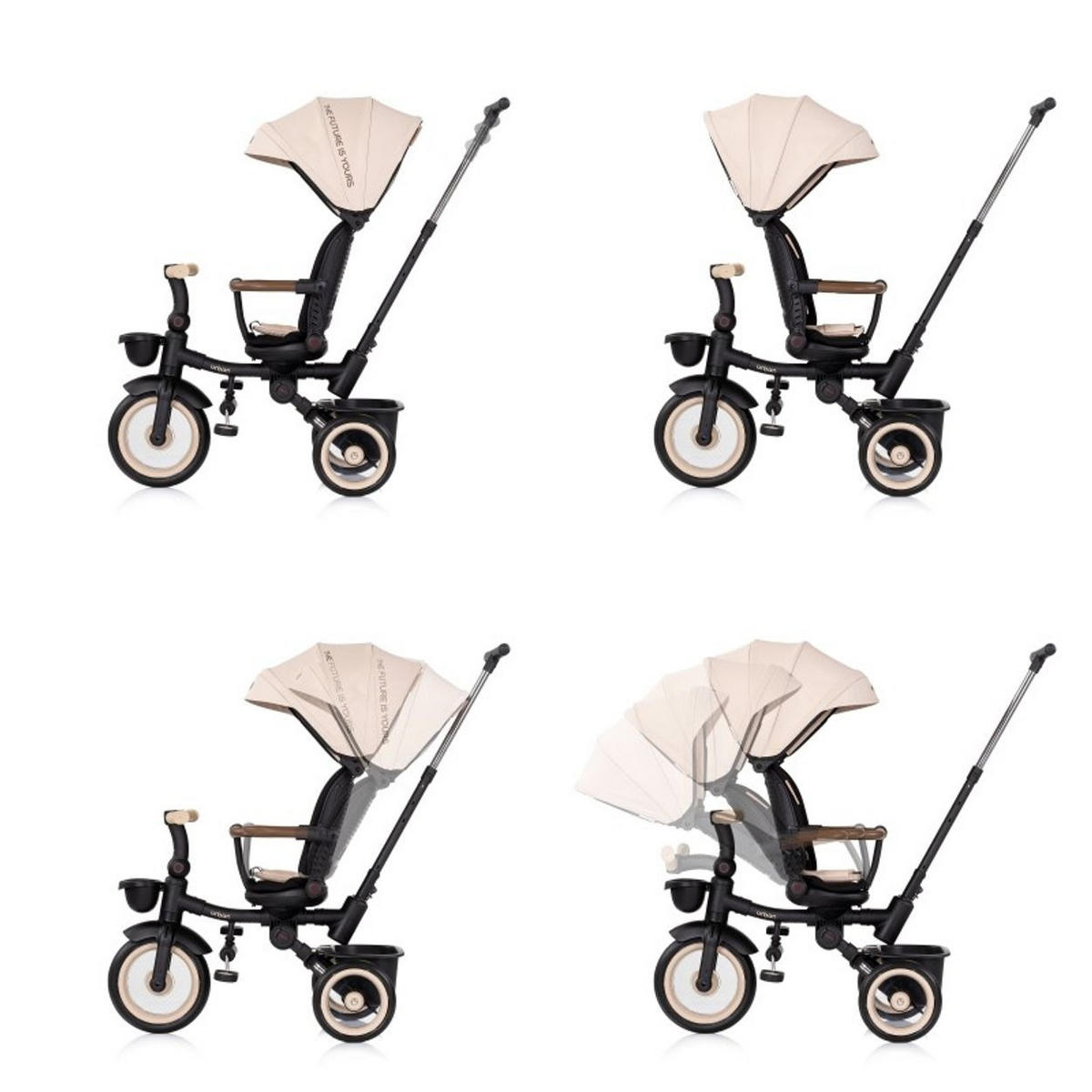 DREIRAD Urban beige Lenker mit Licht, klappbar, Sitz drehbar, Korb - Beige, Metall (94/51/98cm) - Chipolino