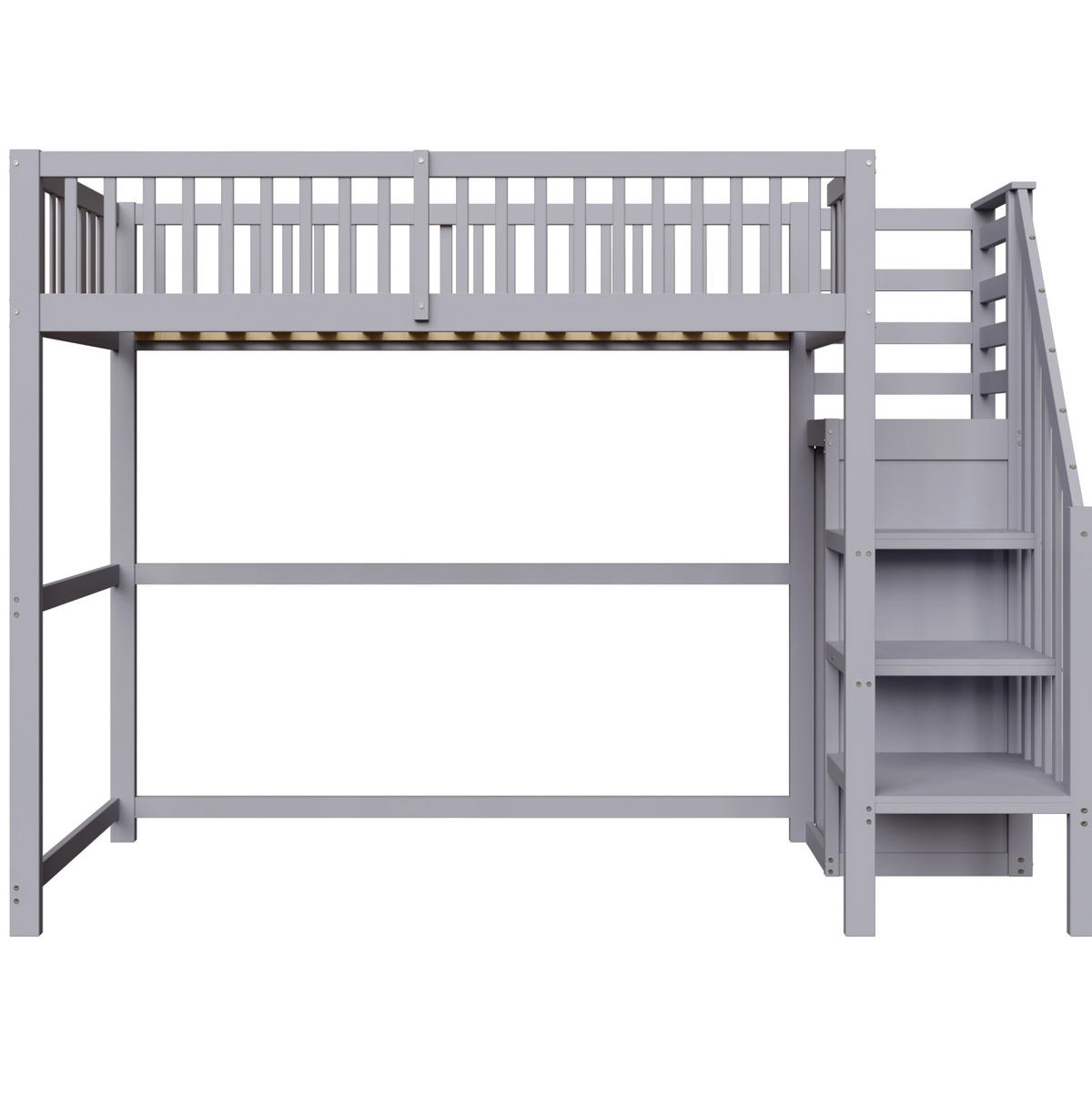 HOCHBETT 90/200 cm mit Treppe, Kleiderschrank und Stauraum, Grau - Grau, Holzwerkstoff (90/200cm) - Redom