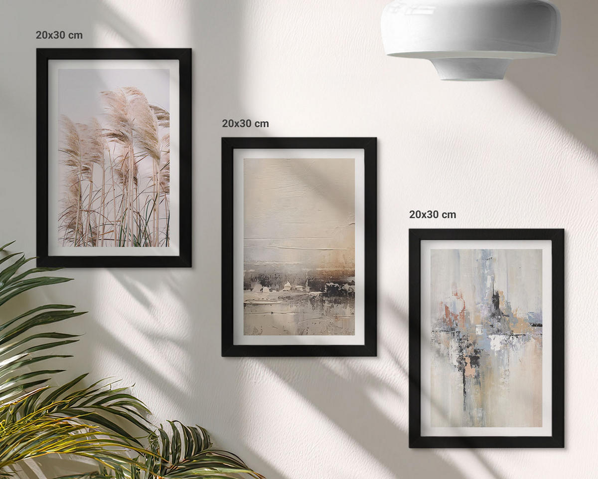 WANDBILDER 3er-Set - 20x30 cm Schwarzer Rahmen - Abstrakte Vegetationsmuster - Schwarz, Kunststoff (20/30cm) - ArtPrintCave