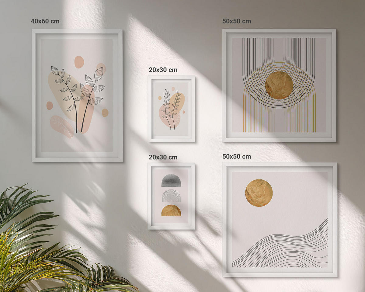 WANDBILDER 5er-Set - 50x50 cm & 20x30 cm & 40x60 cm Weißer Rahmen - Berge, Wasserfälle, Vögel, Blumen - Weiß, Kunststoff (40/60cm) - ArtPrintCave
